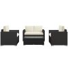 4 Pieces Rattan Sofa Set Wicker Patio Sofa Set with Loveseat Chairs Glass Top Coffee Table for Garden Outdoor Cream