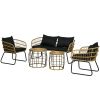 5-Piece Rattan Patio Furniture Set, Includes Cushioned Loveseat, Chairs, and Stackable Tables, Black