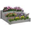 3 Tier Elevated Wood Flower Box Raised Garden Bed with Water Draining Fabric for Soil Gray for Vegetables Herbs