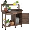 Potting Bench Table with Sink, Outdoor Work Bench Table with Storage Cabinet and Hooks, for Greenhouse, Garden, Patio, Dark Brown