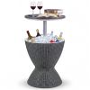Gray Outdoor Imitation Rattan Ice Cooler Side Table 8Gal 2-Height Adjustable with Drain Plug