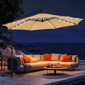 10ft Offset Hanging Patio Umbrella with 32 LED Lights and Easy Tilt Adjustment, Market Outdoor Umbrella Shade for Backyard, Poolside, Beach and Garden