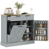 10 Gallon Farmhouse Kitchen Cabinet with Hidden Trash Can and 2 Drawers, Tilt Out Trash Can Cabinet for Kitchen, Gray