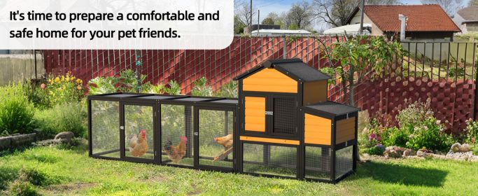 Outdoor Wooden Chicken Coop with Run, 7 Doors, Pull-Out Tray, Nesting Box & Ramp – Backyard Poultry House for 2 – 4 Chickens, Expandable Design