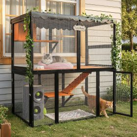 Wooden Catio Outdoor Cat Enclosure Large Cat House for Mulitiple Cats Walk ,Indoor 4 Tier Cat Enclosures House
