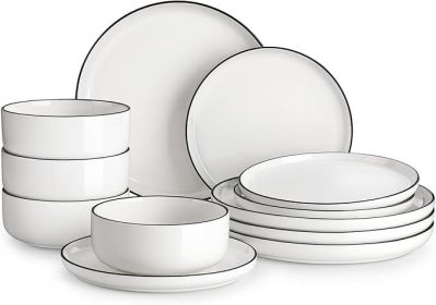 Plates and Bowls Set12 Pieces Dinnerware Set  Kitchen Dinner