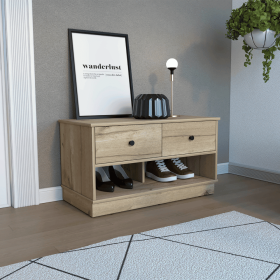 Uranus Storage Bench, Two Drawers, Two Open Shelves, Light Oak