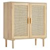 VEVOR Rattan Cabinet, Rattan Storage Cabinet 31.5inch with 2 Magnetic Doors and Adjustable Shelves, Sideboard Buffet Cabinet for Hallway, Entryway