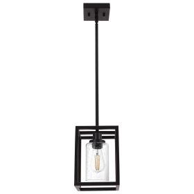 1-Light Black Pendant Lights Industrial Farmhouse Chandeliers Mini Island Light Fixtures Ceiling Hanging with Seeded Glass Shade for Dining Room