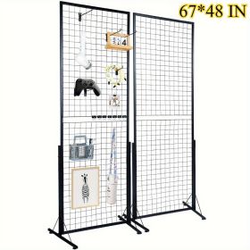 Professional Gridwall Display System 2-Pack 24"x67" Double-Sided Retail Grid Wall Panels with Sturdy T-Base & 20 Display Hooks/Clips for Boutique