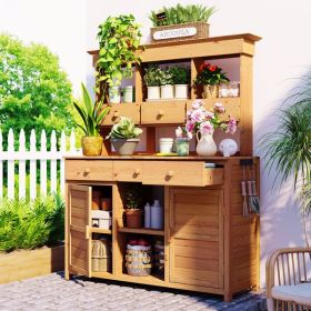 [Assembly Video Provided] 65.7'' H Tall Garden Potting Bench Table with Hutch,Patio Storage Workstation with 3 Shelves,6 Drawers