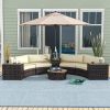 Outsunny 8 Piece Patio Furniture Set with 4 Rattan Sofa Chairs & 4 Tables with Storage & Umbrella Hole, Mixed Brown