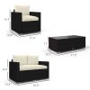 4 Pieces Rattan Sofa Set Wicker Patio Sofa Set with Loveseat Chairs Glass Top Coffee Table for Garden Outdoor Cream