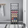 10 Tier Shoe Rack for 30 Pairs Freestanding Modular Organizer with Black Gray Tubes and Fabric Shelves Space Saving Shoe Storage for Entryway Closet D