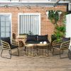 5-Piece Rattan Patio Furniture Set, Includes Cushioned Loveseat, Chairs, and Stackable Tables, Black