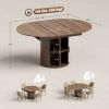 Extendable Dining Table for 6, 60" Farmhouse Kitchen Table with 2-Tier Storage Shelf and Fluted Sliding Doors, Walnut