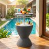Gray Outdoor Imitation Rattan Ice Cooler Side Table 8Gal 2-Height Adjustable with Drain Plug