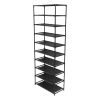 10 Tier Shoe Rack for 30 Pairs Freestanding Modular Organizer with Black Gray Tubes and Fabric Shelves Space Saving Shoe Storage for Entryway Closet D