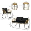 5-Piece Rattan Patio Furniture Set, Includes Cushioned Loveseat, Chairs, and Stackable Tables, Black