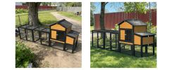Outdoor Wooden Chicken Coop with Run, 7 Doors, Pull-Out Tray, Nesting Box & Ramp – Backyard Poultry House for 2 – 4 Chickens, Expandable Design