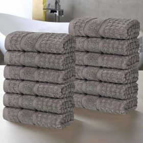 Napa Zero Twist Cotton Solid Waffle Face Towel Washcloth Set of 12 (Color: Charcoal, size: 12 Piece Face Towels)