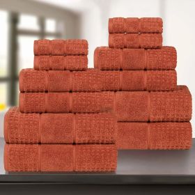 Napa Zero Twist Cotton Solid Waffle Honeycomb 12 Piece Towel Set (Color: Rust, size: 12 Piece Towel Set)