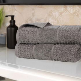 Napa Zero Twist Cotton Solid Waffle Honeycomb Bath Sheet Set of 2 (Color: Charcoal, size: 2 Piece Bath Sheets)