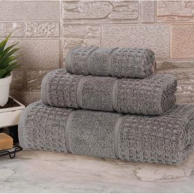 Napa Zero Twist Cotton Solid Waffle Honeycomb 3 Piece Towel Set (Color: Charcoal, size: 3 Piece Towel Set)