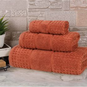 Napa Zero Twist Cotton Solid Waffle Honeycomb 3 Piece Towel Set (Color: Rust, size: 3 Piece Towel Set)
