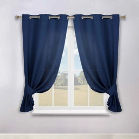 Classic Modern Solid Room Darkening Blackout Curtain Panels, Set of 2 (Color: Navy Blue, size: 46" x 63")