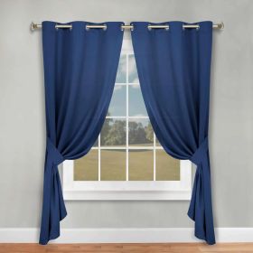 Classic Modern Solid Room Darkening Blackout Curtain Panels, Set of 2 (Color: Navy Blue, size: 46" x 84")