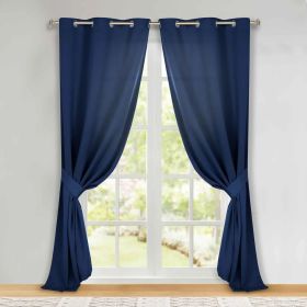 Classic Modern Solid Room Darkening Blackout Curtain Panels, Set of 2 (Color: Navy Blue, size: 46" x 108")