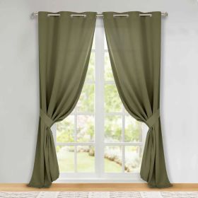 Classic Modern Solid Room Darkening Blackout Curtain Panels, Set of 2 (Color: Olive Green, size: 46" x 96")