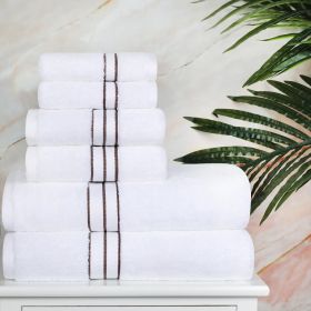 Turkish Cotton Heavyweight Ultra-Plush 6 Piece Towel Set (Color: White/Choco, size: 6 Piece Towel Set)