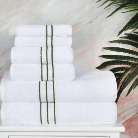 Turkish Cotton Heavyweight Ultra-Plush 6 Piece Towel Set (Color: White/Forest Green, size: 6 Piece Towel Set)