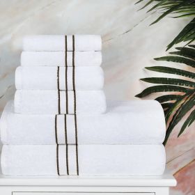 Turkish Cotton Heavyweight Ultra-Plush 6 Piece Towel Set (Color: White/Latte, size: 6 Piece Towel Set)