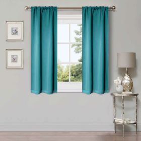Solid Machine Washable Room Darkening Blackout Curtains, Set of 2 (Color: Aqua, size: 26" X 63")