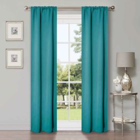 Solid Machine Washable Room Darkening Blackout Curtains, Set of 2 (Color: Aqua, size: 26" X 84")