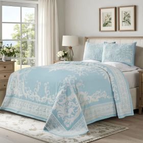 Adalie Cotton Blend Woven Jacquard Medallion Bedspread Set (Color: Aqua, size: King)