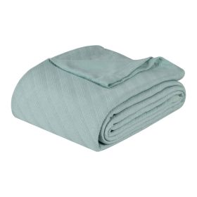 Milan Cotton Textured Jacquard Striped Lightweight Woven Blanket (Color: Aqua, size: King)