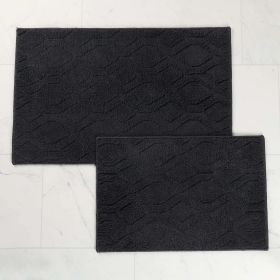 Brou Diamond Lattice Textured Machine Washable Bath Rugs, Set of 2 (Color: Black, size: medium)
