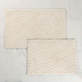 Brou Diamond Lattice Textured Machine Washable Bath Rugs, Set of 2 (Color: Ivory, size: medium)