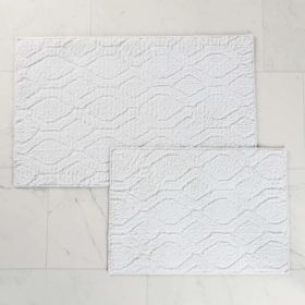 Brou Diamond Lattice Textured Machine Washable Bath Rugs, Set of 2 (Color: White, size: medium)