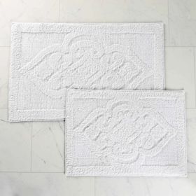 Myra Medallion Textured Jacquard Machine Washable Bath Rugs, Set of 2 (Color: White, size: large)