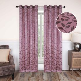 Leaves Machine Washable Room Darkening Blackout Curtains, Set of 2 (Color: Blush, size: 52" X 108")