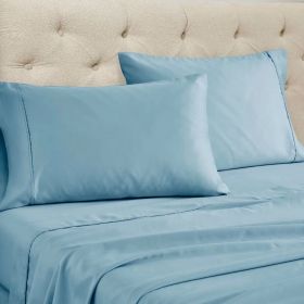 Cotton Blend Solid Deep Pocket Bed Sheet Set (Color: Blue, size: King)