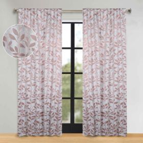 Leaves Room Darkening Back Tabs Blackout Curtain Panels, Set of 2 (Color: Champagne, size: 52" X 84")