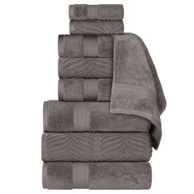 Chevron Zero Twist Solid and Jacquard Cotton 9 Piece Towel Set (Color: Charcoal, size: 9 Piece Towel Set)