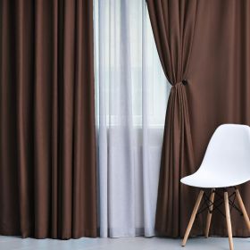 Solid Machine Washable Room Darkening Blackout Curtains, Set of 2 (Color: Cappuccino - 2 Piece, size: 52" X 84")