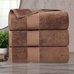 Niles Egyptian Giza Cotton Plush Thick Absorbent Bath Towel Set of 3 (Color: Chocolate, size: 3 Piece Bath Towels)